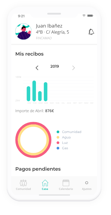 Pantalla de gestió de rebuts a l'APP